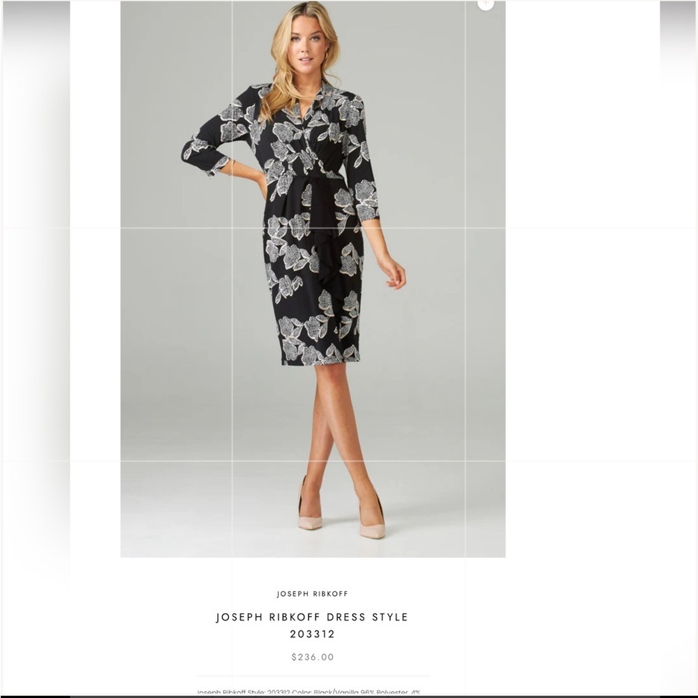 Joseph Ribkoff Black Dress with White Floral Design